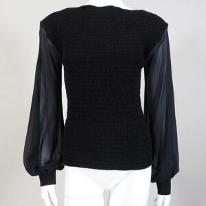 Giorgio Armani Collezioni Black Smocked Blouse with Sheer Sleeves 40